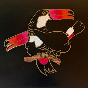 Vintage Couroc Tray with Inlay Toucan FLAW